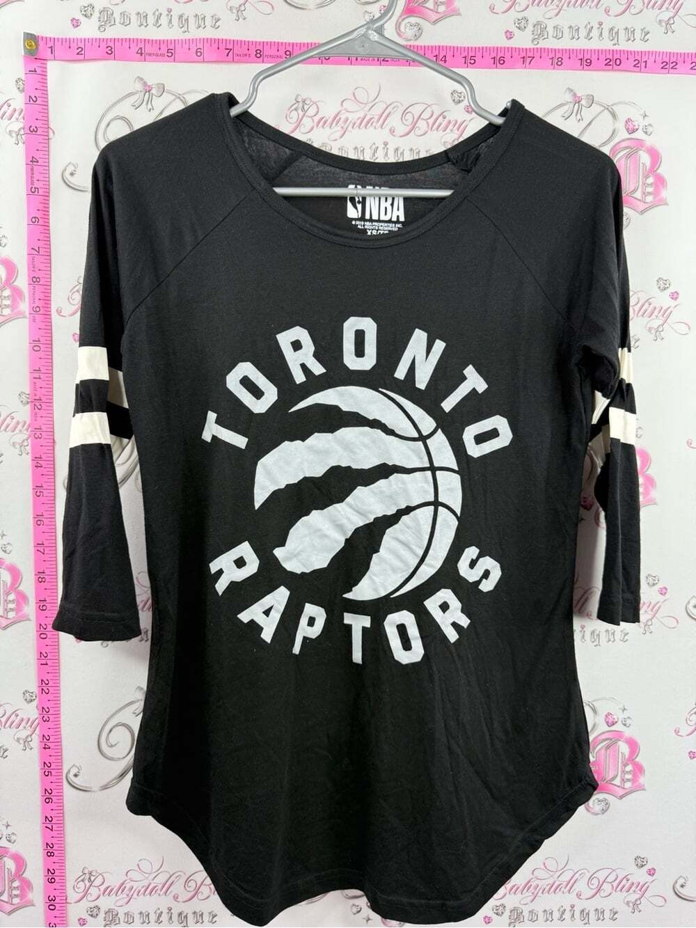NBA shirt long sleeve 2019 Toronto Raptors Women's Black and White Raglan Tee